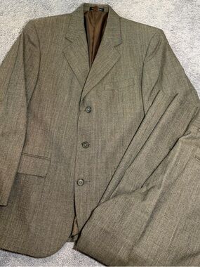 Oleg Cassini Gold Size 40S Men’s Gray 100% Wool Suit Lined Business Work 36x28